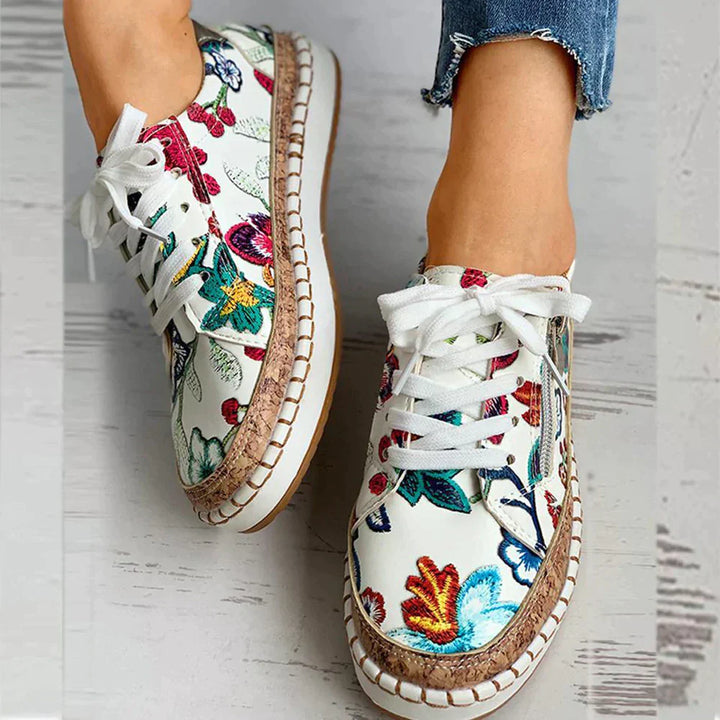 Levoire | Chaussures Femmes À Enfiler Avec Broderie De Fleurs - Chaussures Légères Pour Toutes Les Saisons