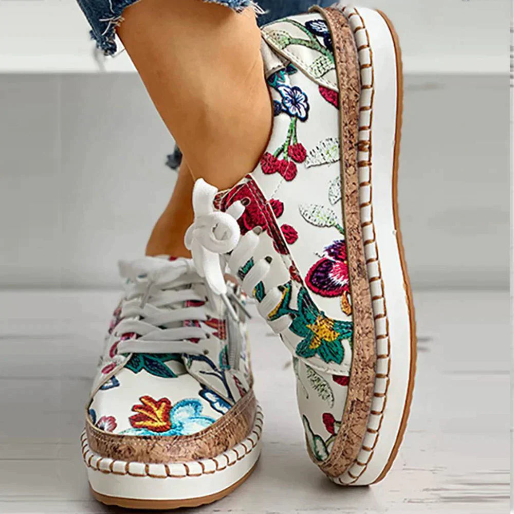 Levoire | Chaussures Femmes À Enfiler Avec Broderie De Fleurs - Chaussures Légères Pour Toutes Les Saisons