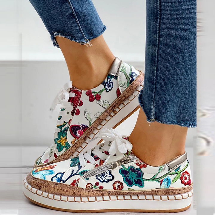 Levoire | Chaussures À Imprimé Floral Avec Semelle Ergonomique Blanc & Rouge