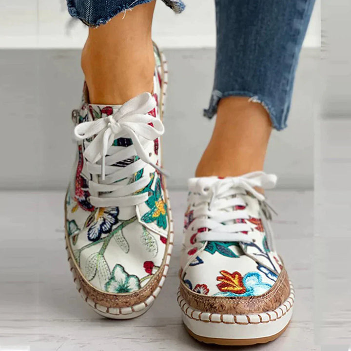 Levoire | Chaussures Femmes À Enfiler Avec Broderie De Fleurs - Chaussures Légères Pour Toutes Les Saisons