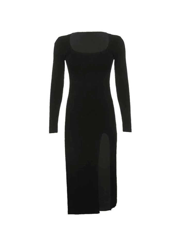 Levoire | Fente Velours Manches Longues Noir Robe Maxi