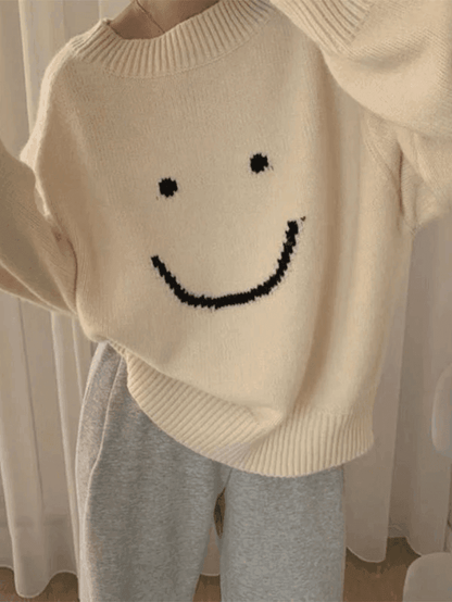 Levoire | Sweat-Shirt Surdimensionné À Visage Souriant Beige Taille unique