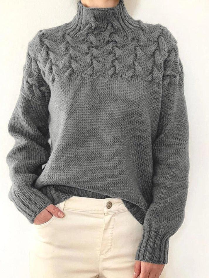Levoire | Pull Col Roulé À Torsades Solide Gris