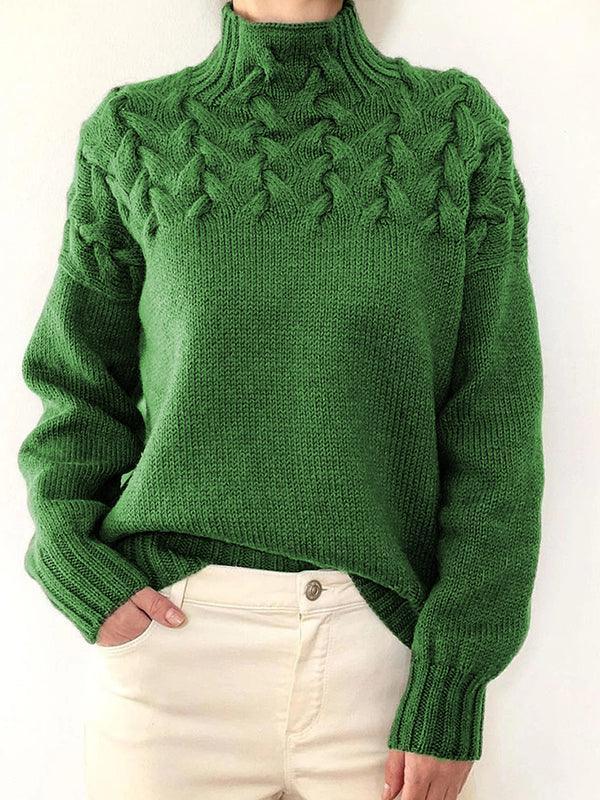 Levoire | Pull Col Roulé À Torsades Solide Vert