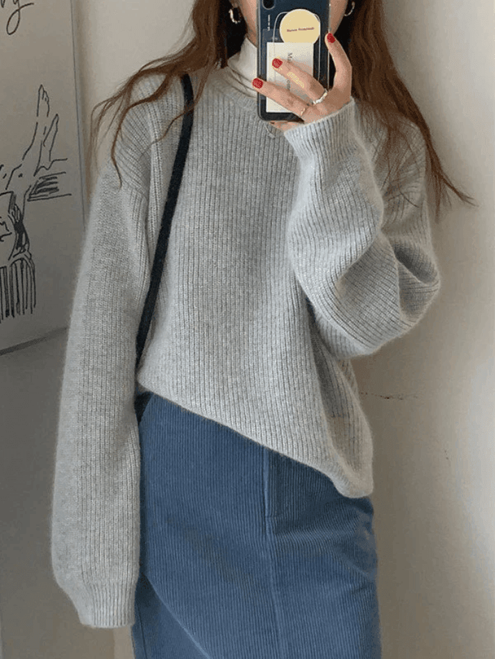 Levoire | Pull Col Rond Uni Gris Taille unique