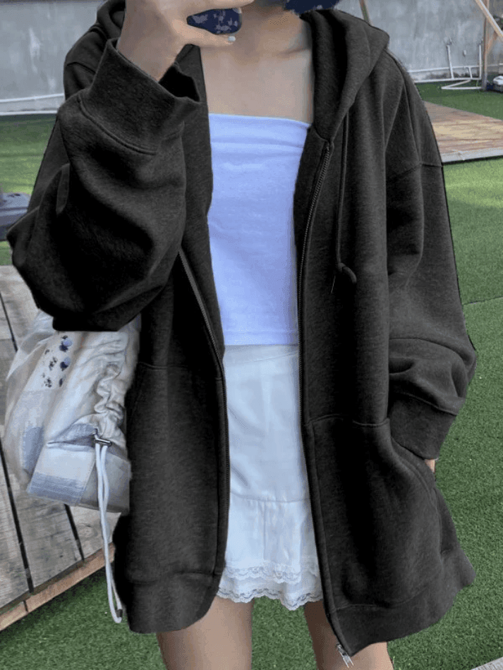 Levoire | Sweat À Capuche Zippé En Polaire Uni Noir