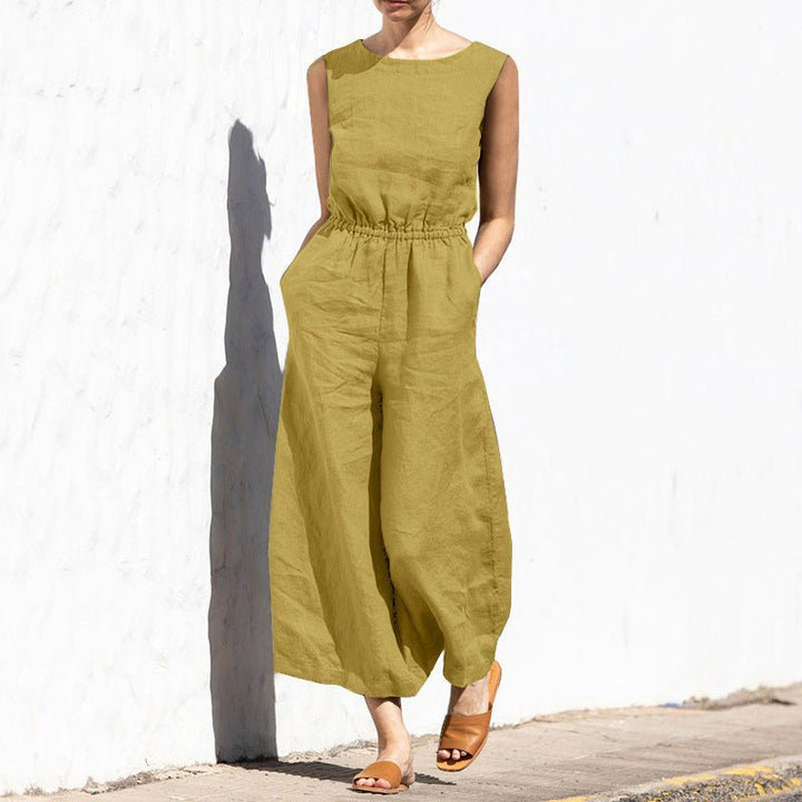 Levoire | Combinaison pantalon unie pour femmes avec taille haute, sans manches, mode, décontractée, jumpsuit ample Vinkurv