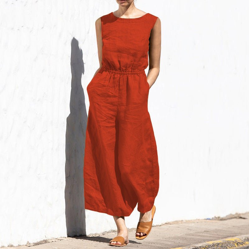 Levoire | Combinaison pantalon unie pour femmes avec taille haute, sans manches, mode, décontractée, jumpsuit ample Kaki