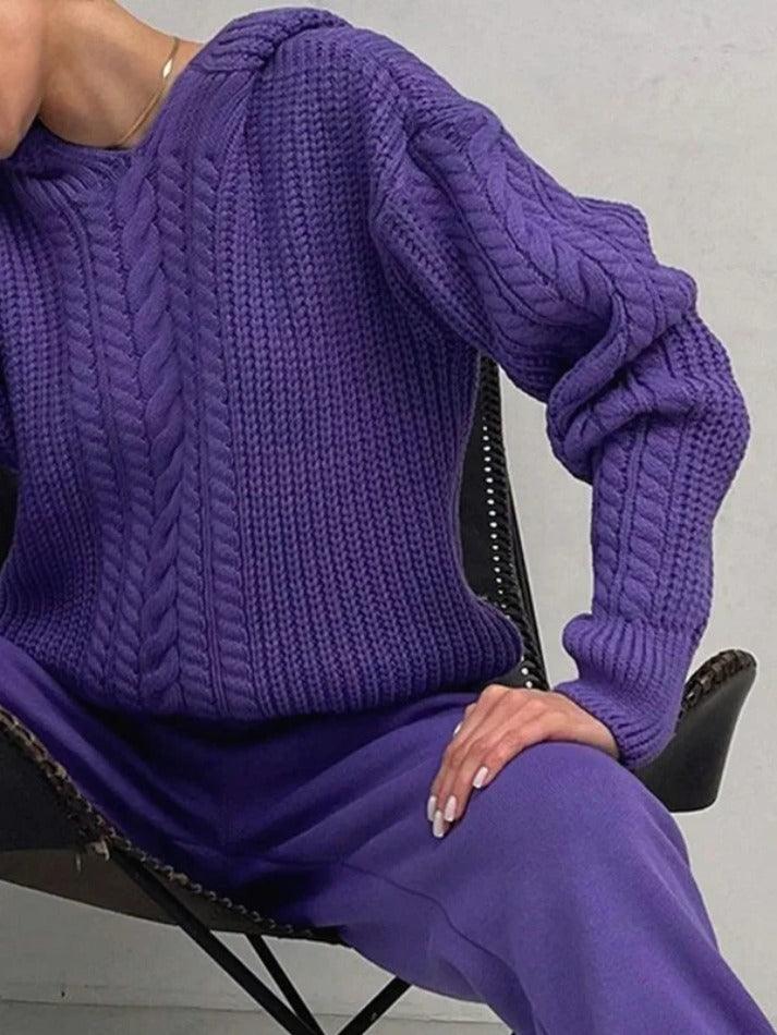 Levoire | Sweat À Capuche Uni Avec Tricot En Câble Lilas