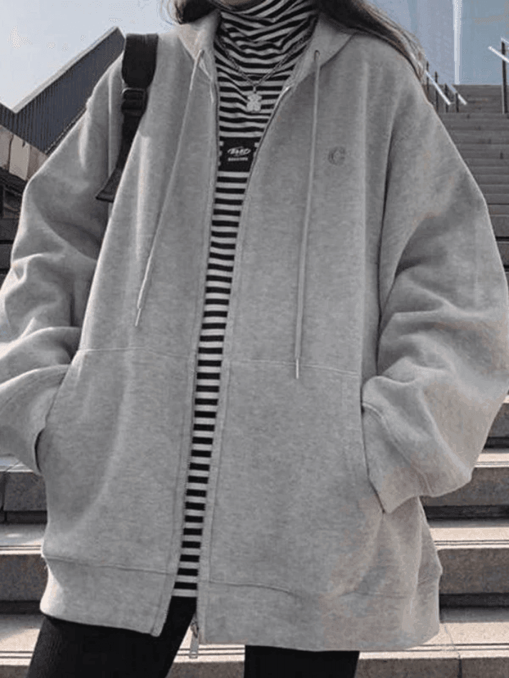 Levoire | Sweat À Capuche Zippé Uni Grande Taille Gris-1