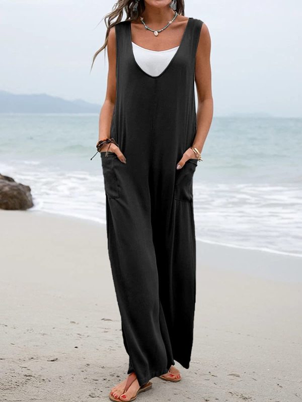 Levoire | Robe patchbag unicolore à col en V salopette avec pantalons larges Musta
