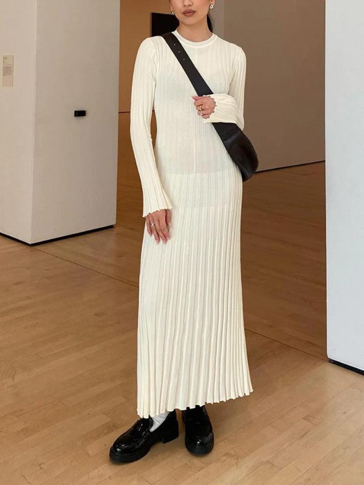 Levoire | Robe Maxi En Tricot Fin À Larges Côtes Unies Blanc