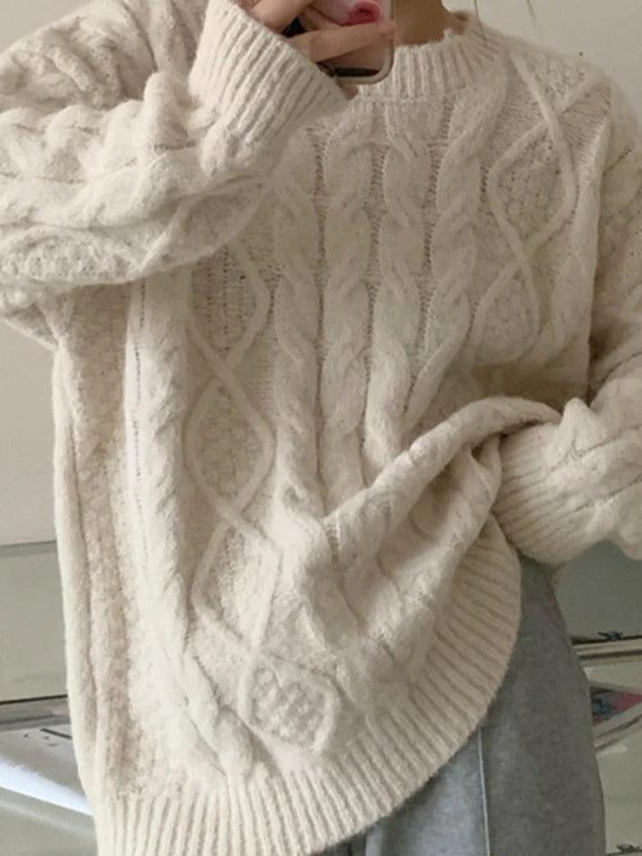 Levoire | Pull En Câble À Col Rond Uni Beige UNE TAILLE