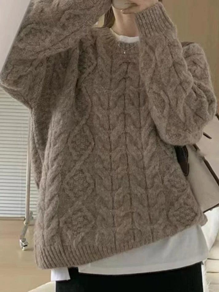 Levoire | Pull En Câble À Col Rond Uni Gris UNE TAILLE