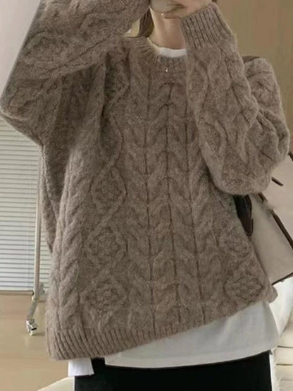 Levoire | Pull En Câble À Col Rond Uni Gris UNE TAILLE