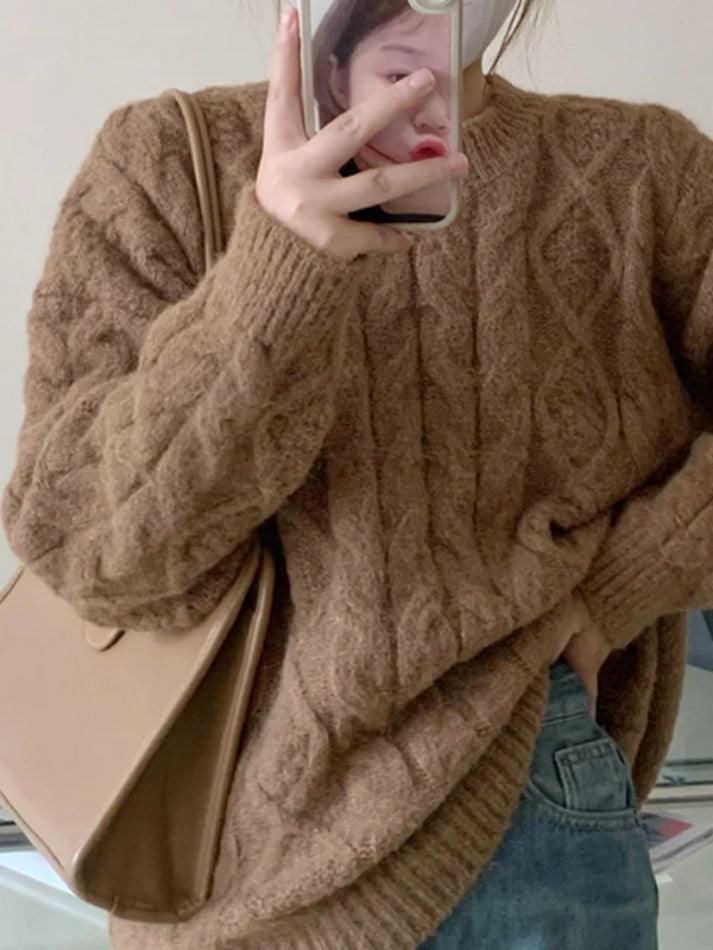 Levoire | Pull En Câble À Col Rond Uni Braun UNE TAILLE