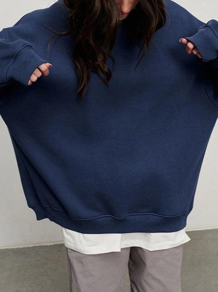 Levoire | Sweat-Shirt Oversize Solide Avec Col Rond Bleu