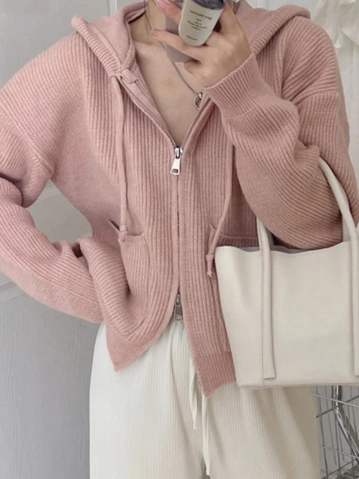 Levoire | Veste À Capuche En Tricot À Double Fermeture Éclair Classique Rosa UNE TAILLE