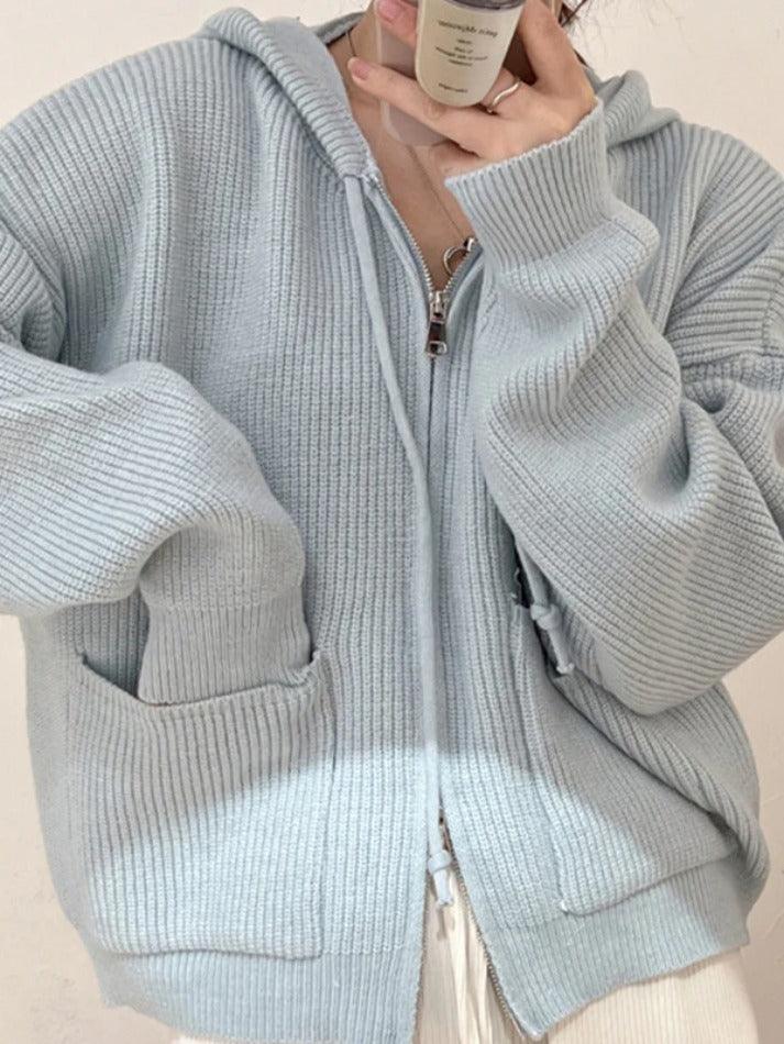 Levoire | Veste À Capuche En Tricot À Double Fermeture Éclair Classique Bleu UNE TAILLE