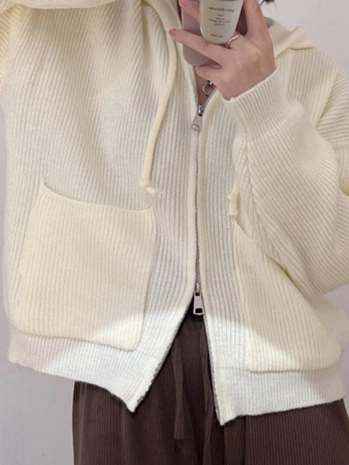 Levoire | Veste À Capuche En Tricot À Double Fermeture Éclair Classique Beige UNE TAILLE