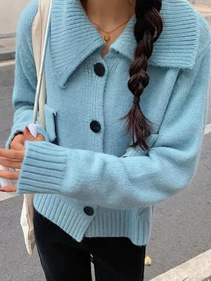 Levoire | Design Solides À Revers En Tricot Cardigan Bleu UNE TAILLE