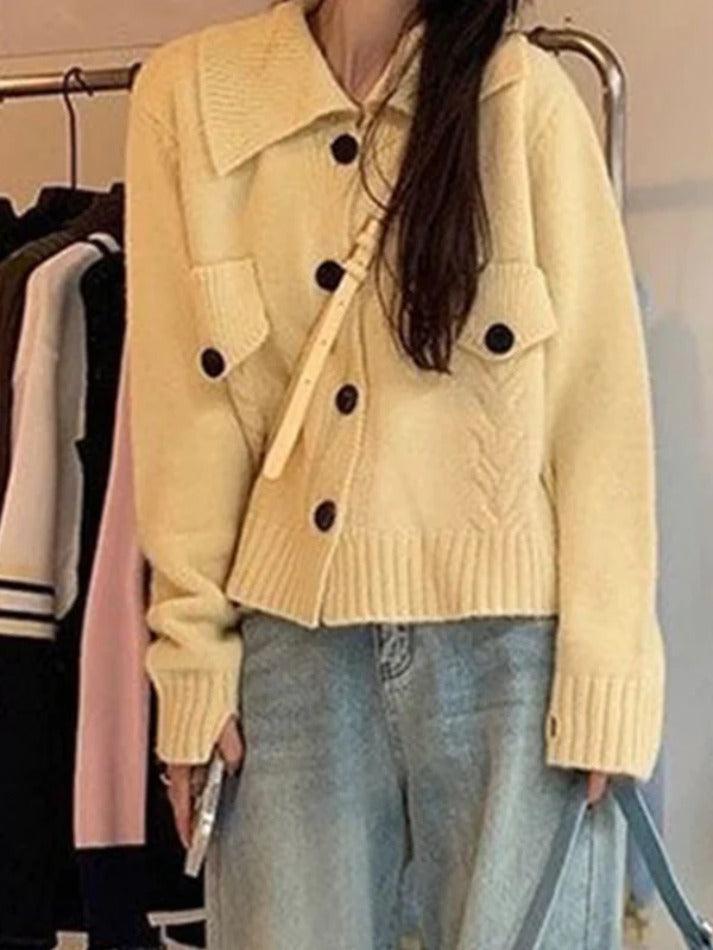 Levoire | Design Solides À Revers En Tricot Cardigan Beige UNE TAILLE