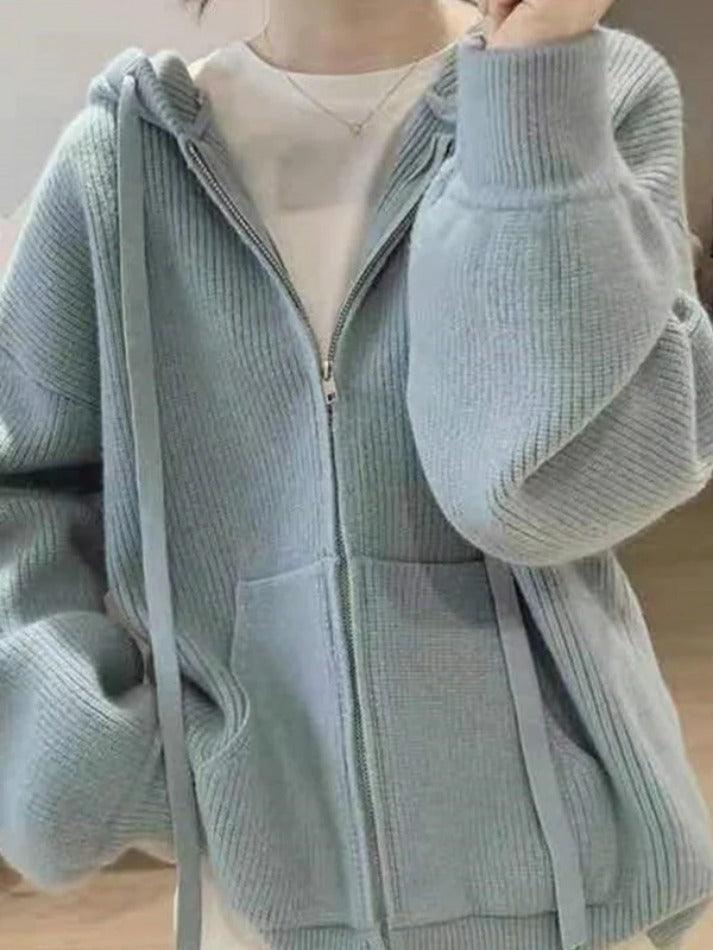 Levoire | Veste À Capuche En Tricot À Fermeture Éclair Classique Bleu UNE TAILLE