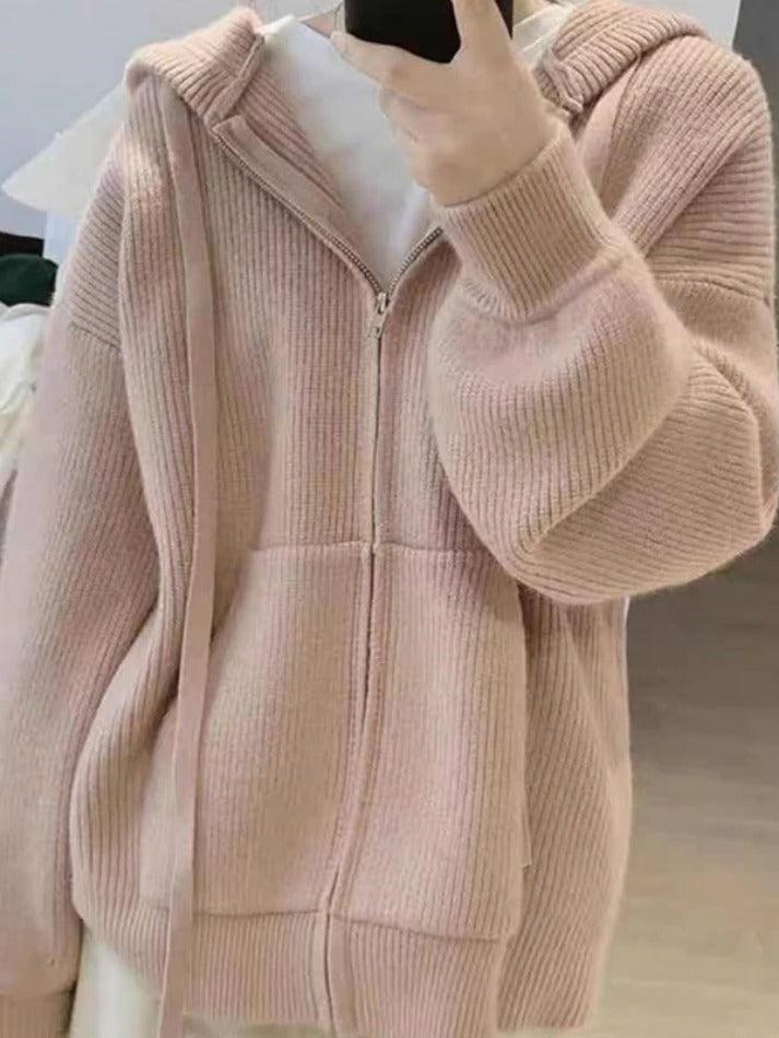 Levoire | Veste À Capuche En Tricot À Fermeture Éclair Classique Rosa UNE TAILLE