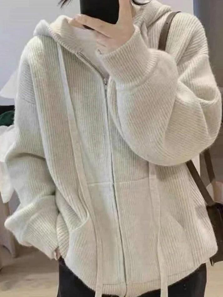 Levoire | Veste À Capuche En Tricot À Fermeture Éclair Classique Beige UNE TAILLE