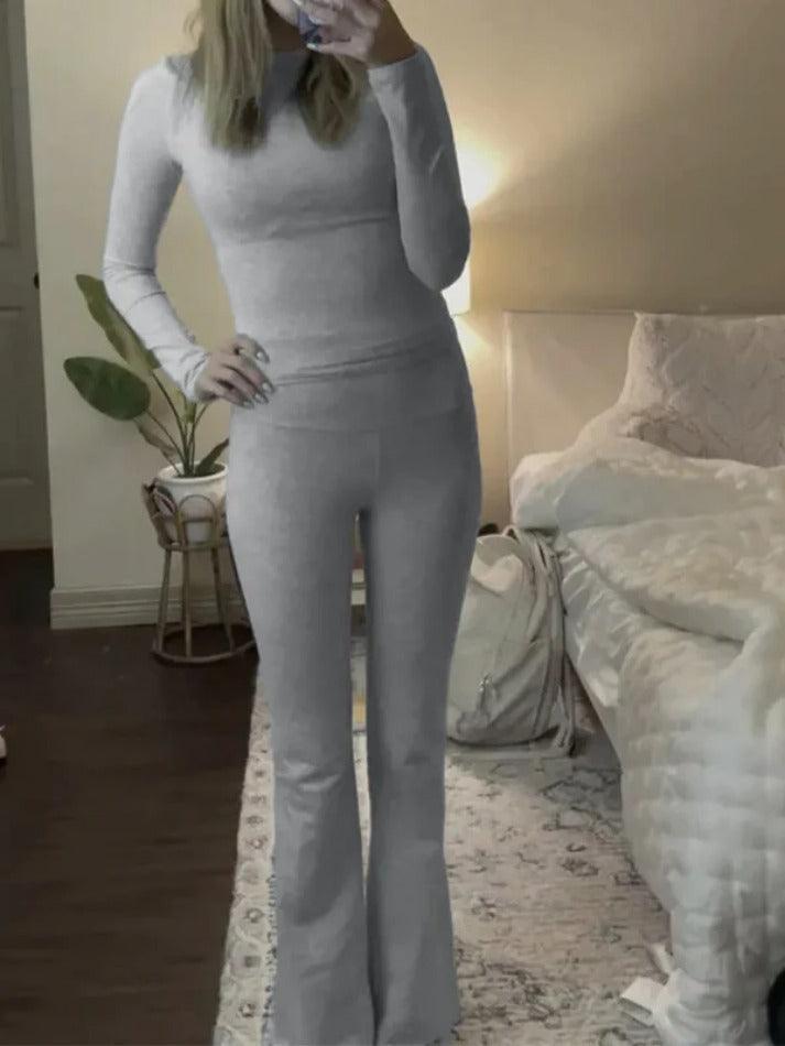 Levoire | T-Shirt Slim À Manches Longues Simple & Ensemble De Leggings Évasés