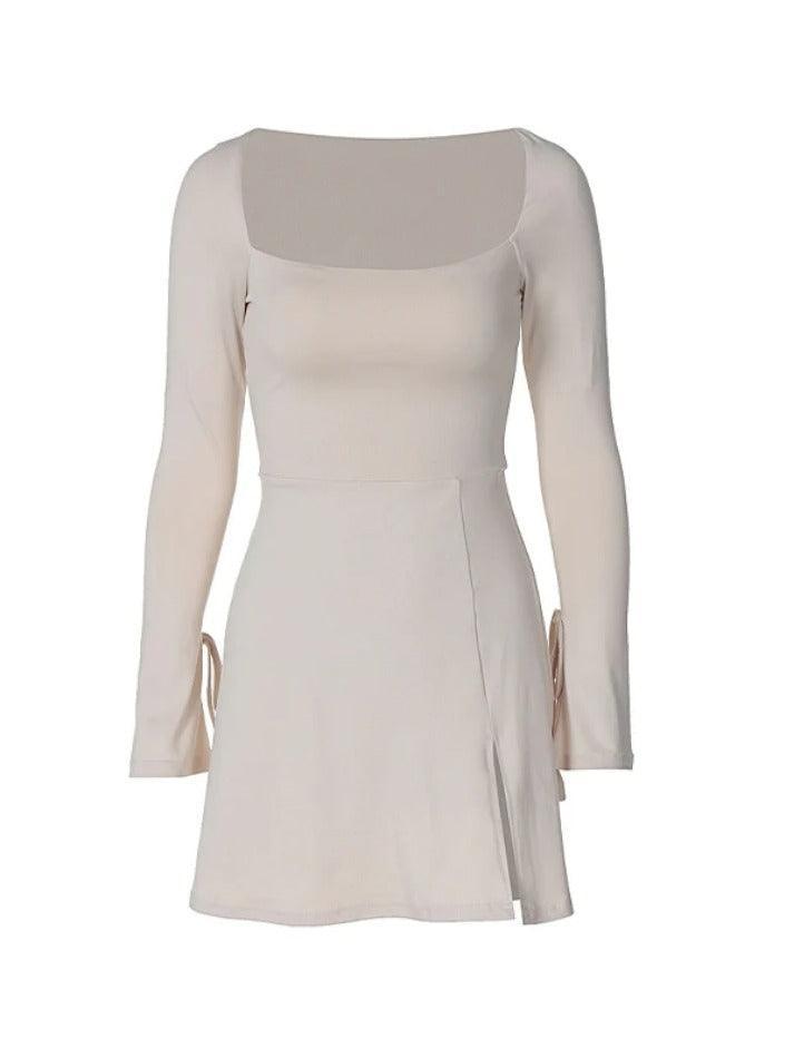 Levoire | Robe Mini À Col Carré, Manches Trompette, Fente
