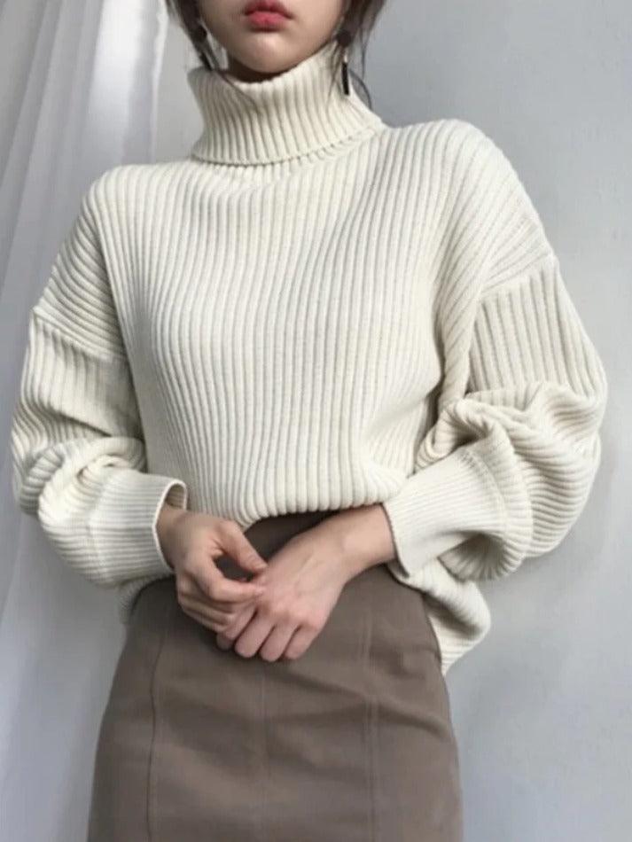 Levoire | Pull À Col Roulé Uni En Tricot Côtelé Beige UNE TAILLE