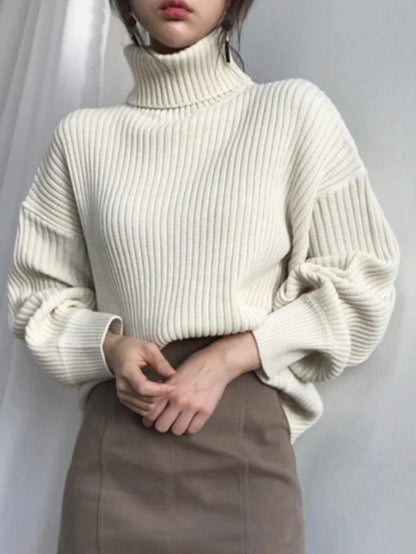 Levoire | Pull À Col Roulé Uni En Tricot Côtelé Beige UNE TAILLE