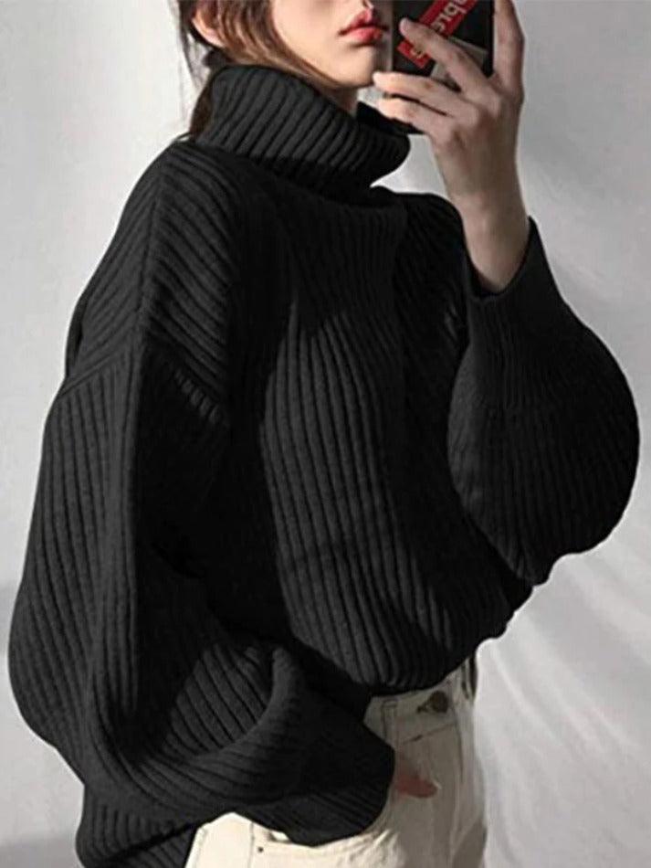 Levoire | Pull À Col Roulé Uni En Tricot Côtelé Noir UNE TAILLE