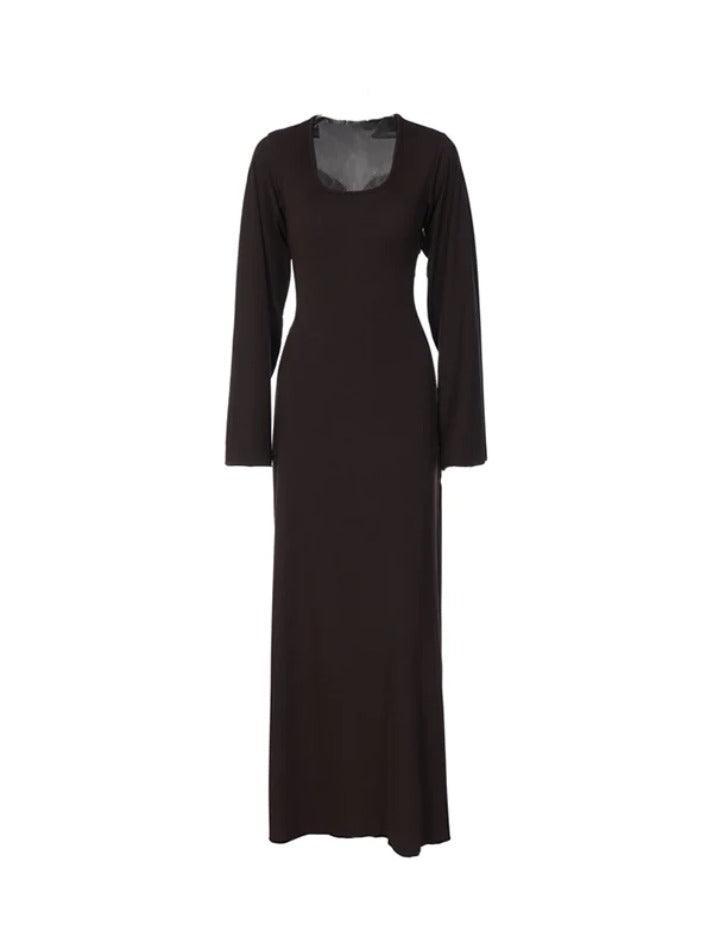 Levoire | Robe Maxi À Dos Noué Et Décolleté En U Solide Braun