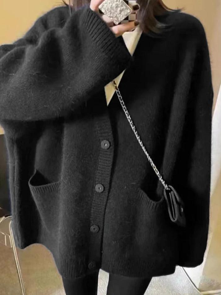 Levoire | Pull Ouvert À Encolure En V Uni Noir UNE TAILLE