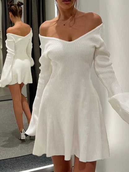 Levoire | Robe Mini En Tricot Côtelé À Encolure En V Unie Blanc