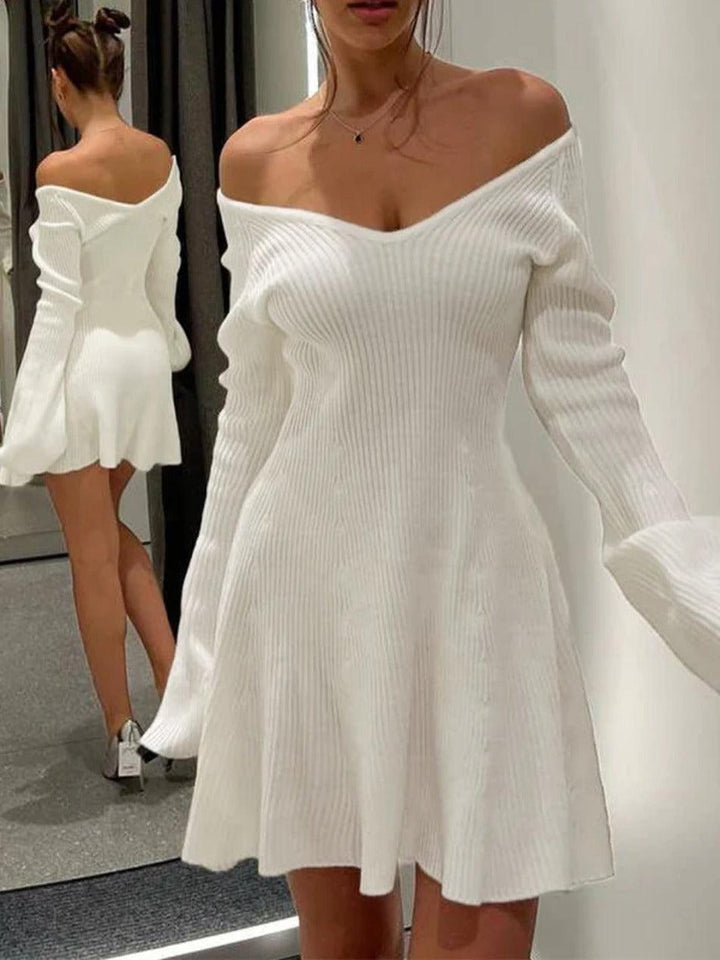 Levoire | Robe Mini En Tricot Côtelé À Encolure En V Unie Blanc