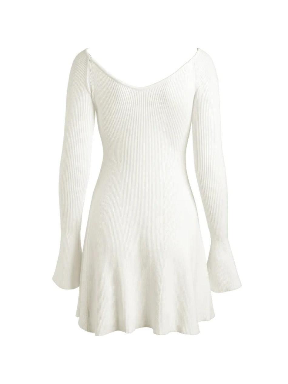 Levoire | Robe Mini En Tricot Côtelé À Encolure En V Unie