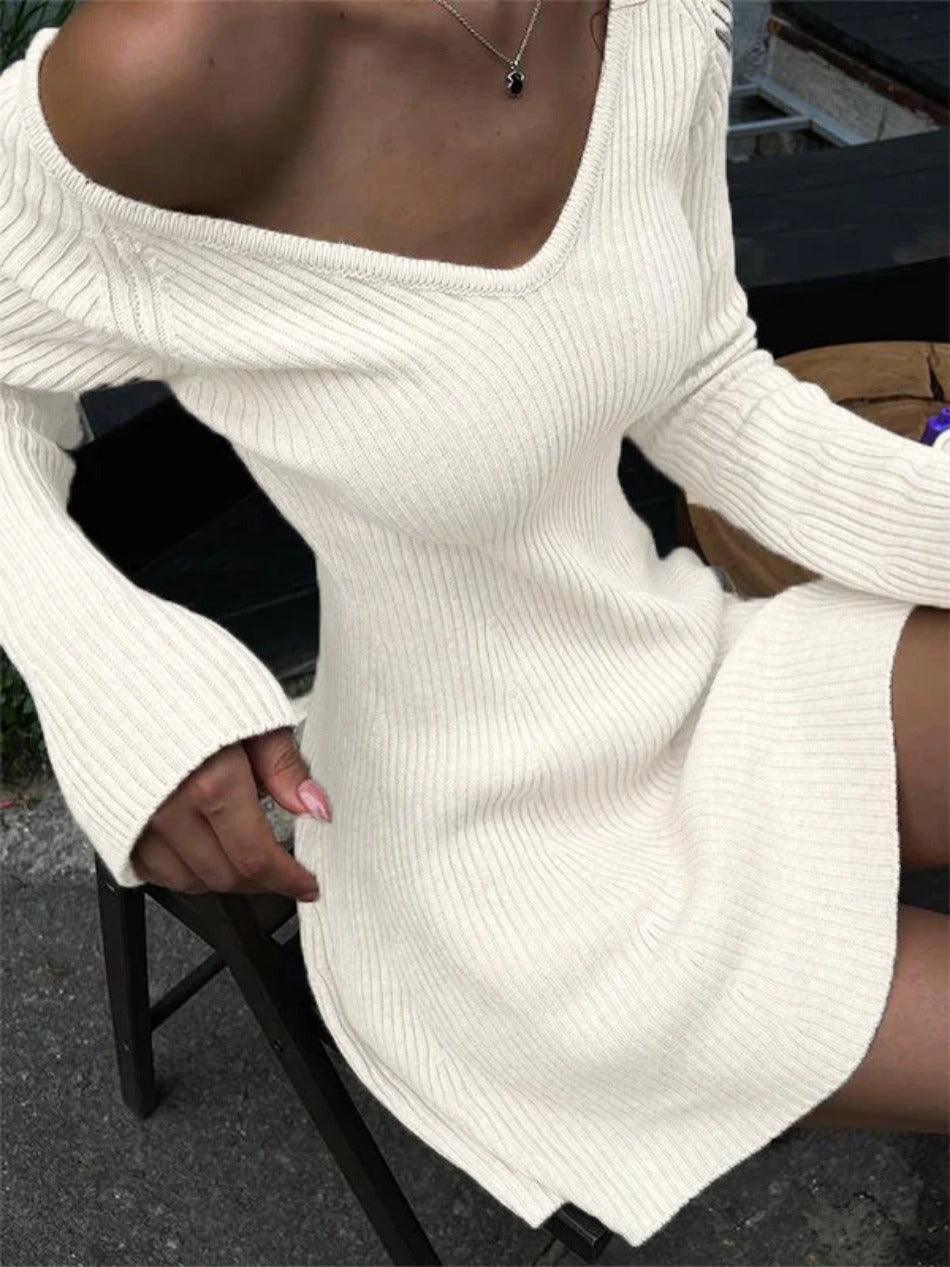 Levoire | Robe Mini En Tricot Côtelé À Encolure En V Unie