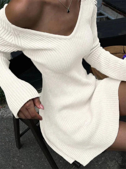 Levoire | Robe Mini En Tricot Côtelé À Encolure En V Unie