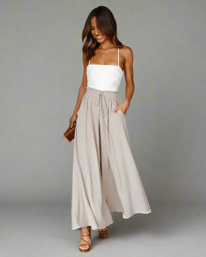 Levoire | Pantalon Large À Taille Haute Pour Femmes Beige