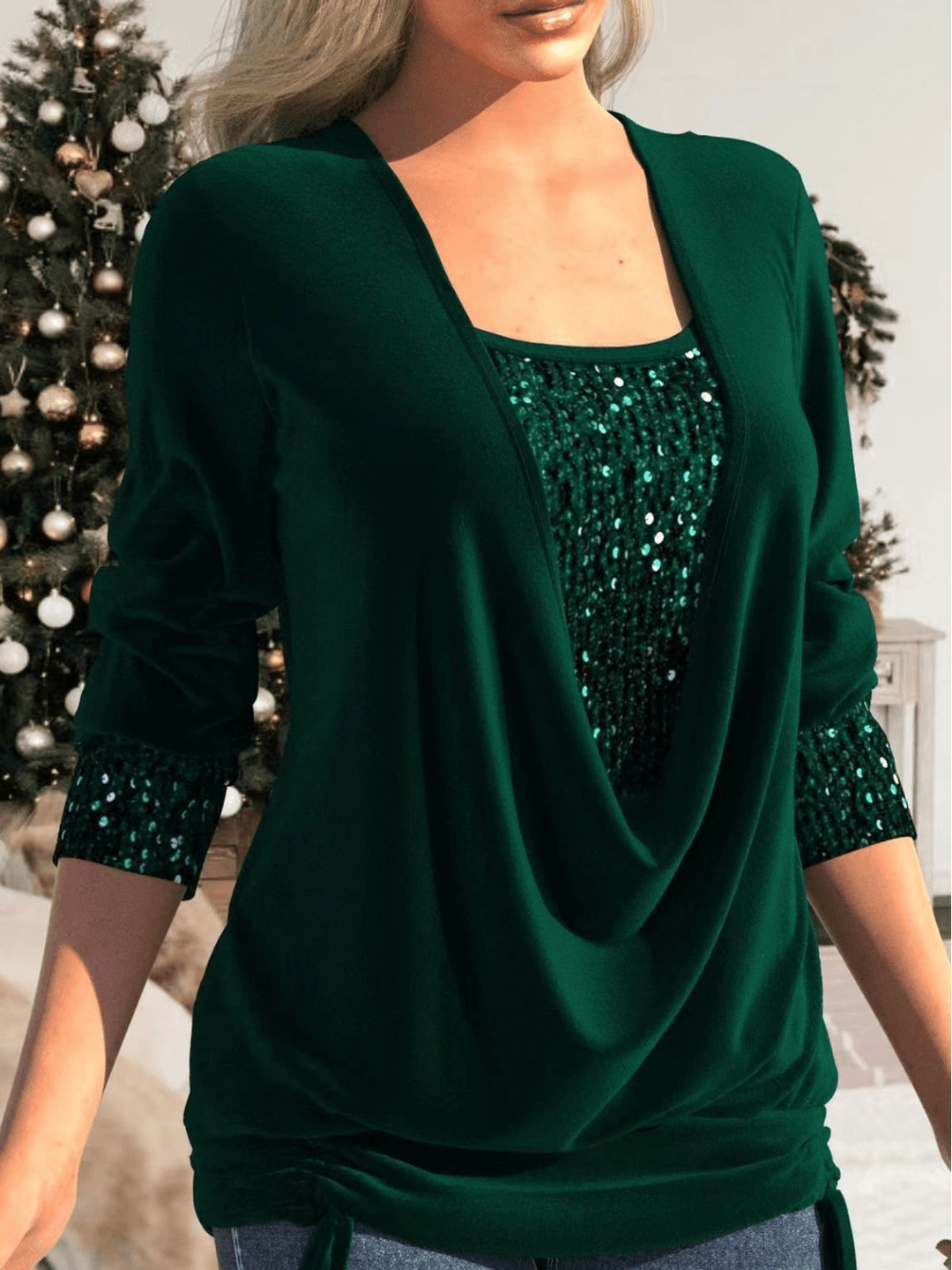 Levoire | Top Pailleté Éclatant Femme Vert