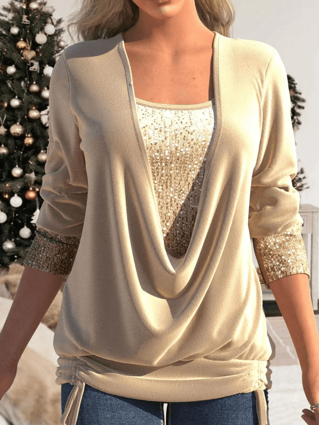 Levoire | Top Pailleté Éclatant Femme Beige