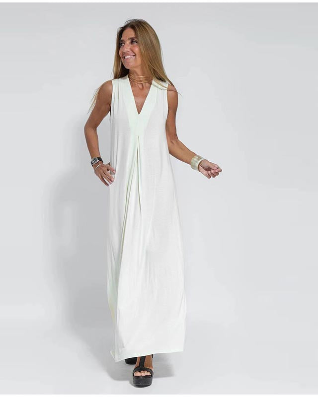 Levoire | Robe Maxi Élégante Sans Manches Pour Femmes Blanc