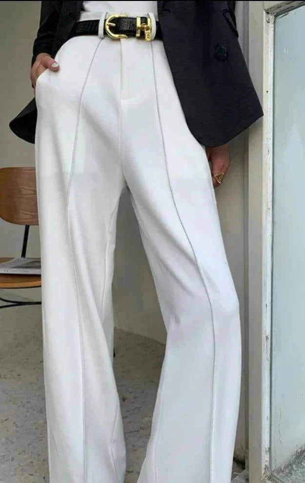 Levoire | Pantalon Large Taille Haute Élégant Blanc