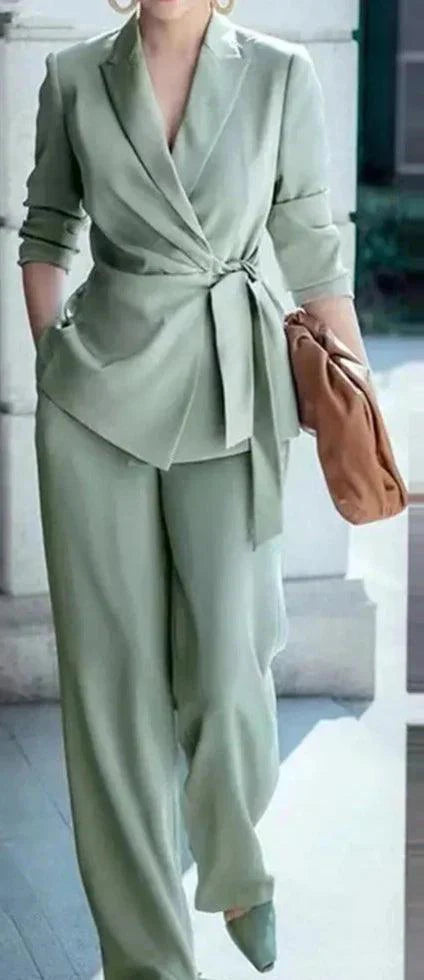 Levoire | Blazer À Revers Élégant Et Pantalon Large Pour Professionnels Vert
