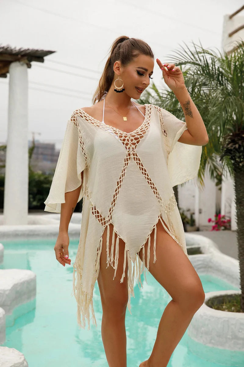 Levoire | V-Décolleté Robe De Plage Kimono Beige Une taille