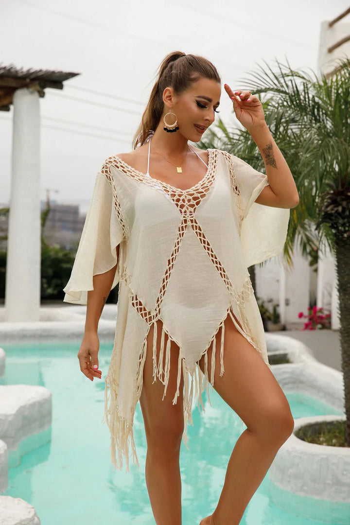 Levoire | V-Décolleté Robe De Plage Kimono Beige Une taille
