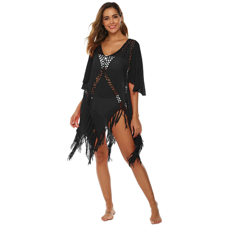 Levoire | V-Décolleté Robe De Plage Kimono Noir Une taille